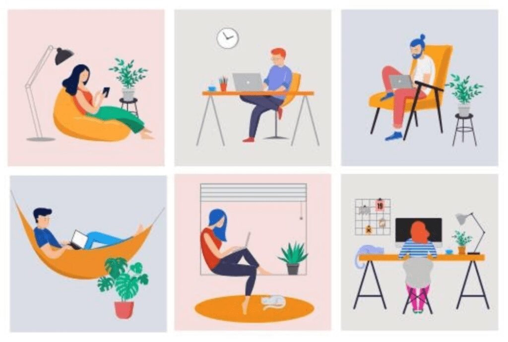 different Cliparts of people working from home