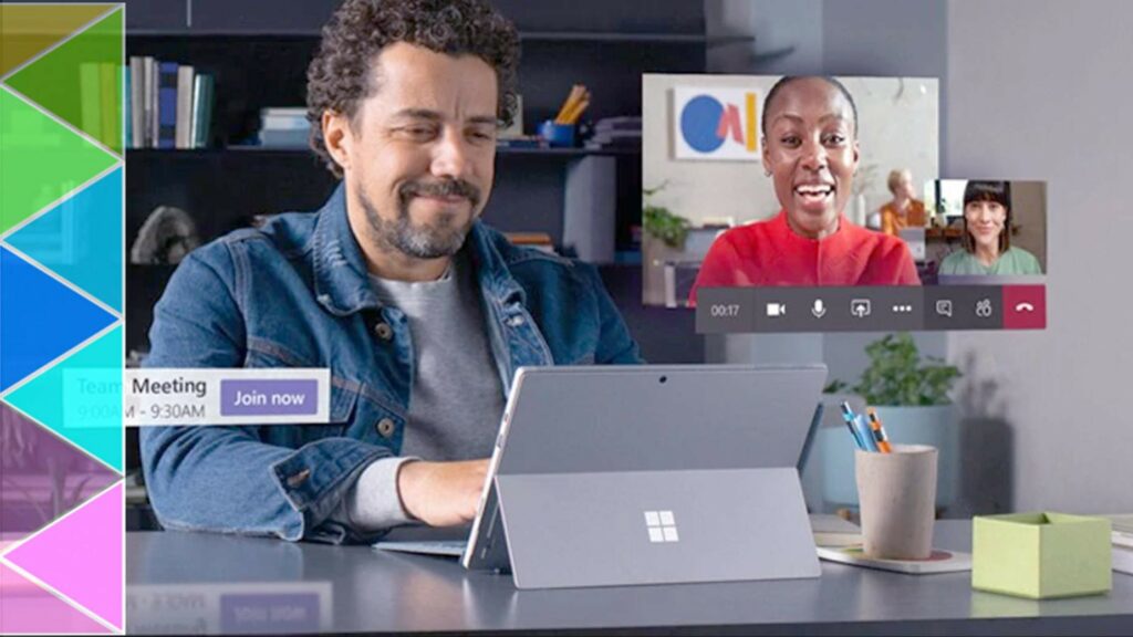 IT employee working with laptop in collaboration with other teammates on Teams call