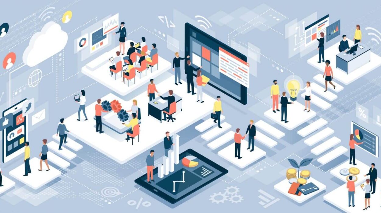 digital art of people together in digital workplaces