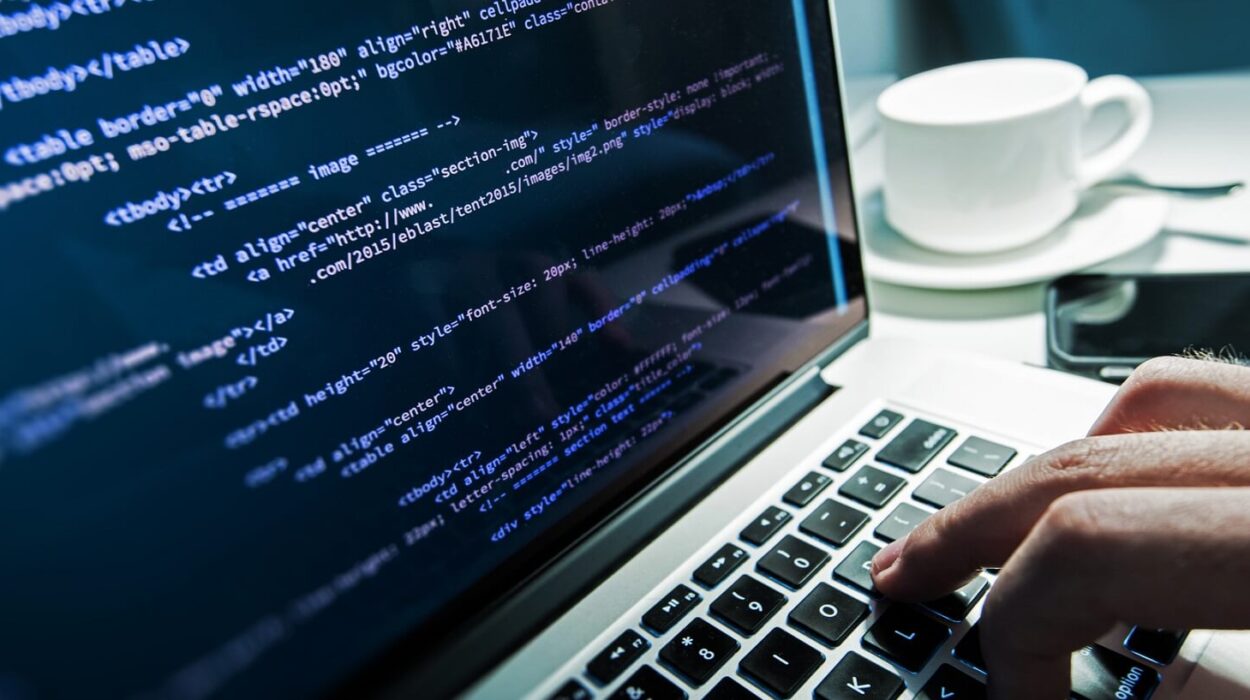 laptop with black screen showing code