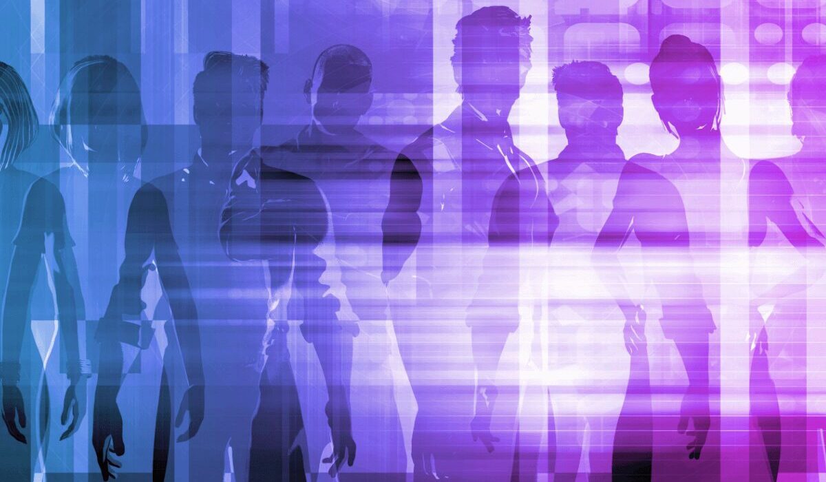 abstract image with group of employees standing.