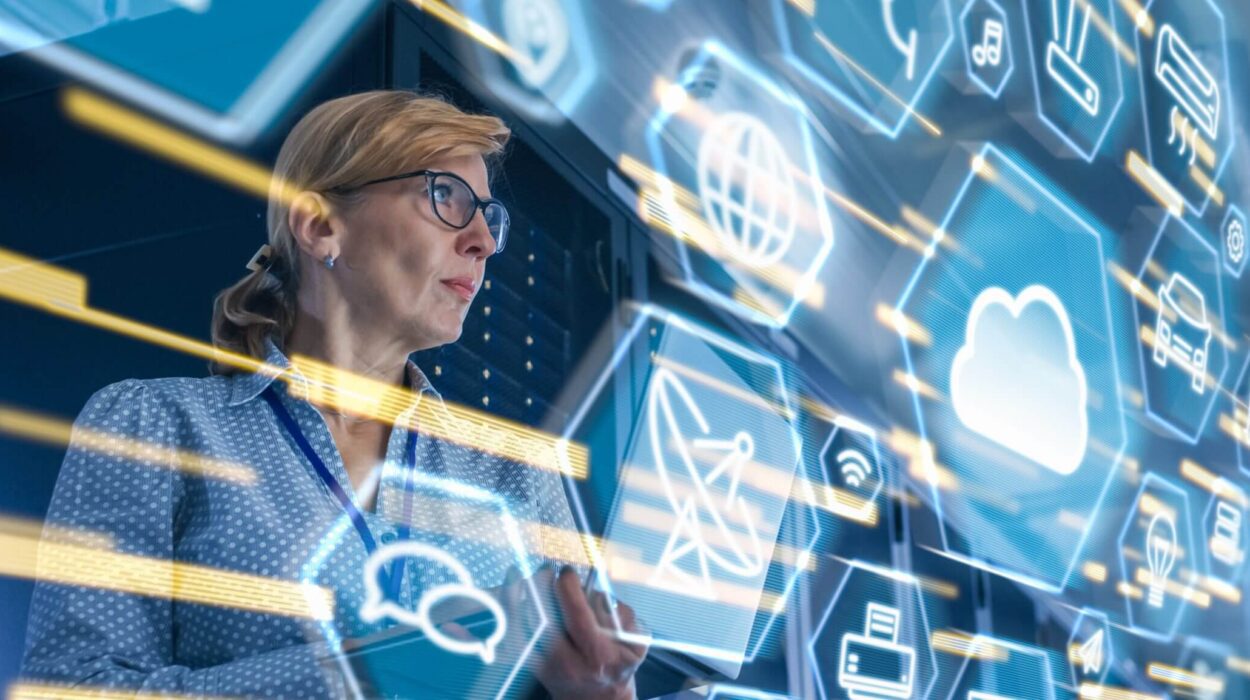 business women working on hybrid cloud monitor.