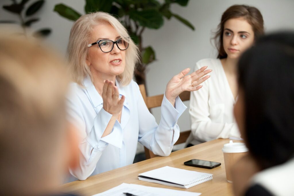 A women in a meeting talking about Azure Infrastructure