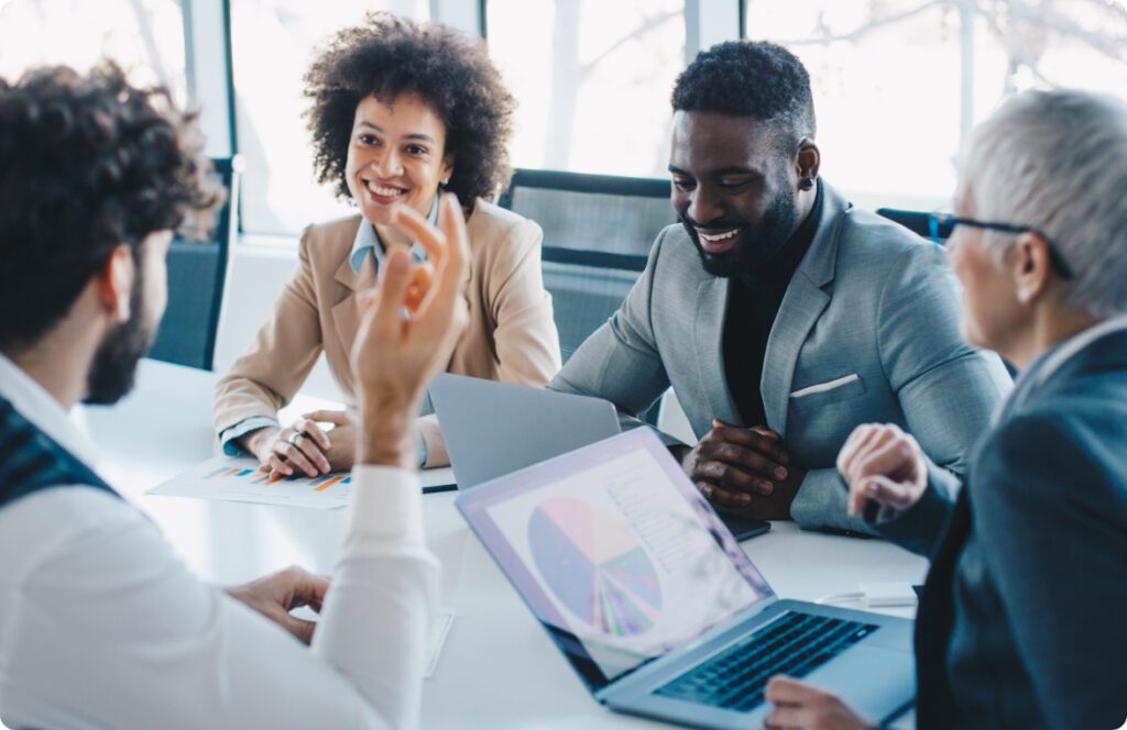 Business people sharing reports