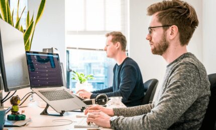 two employees working in office