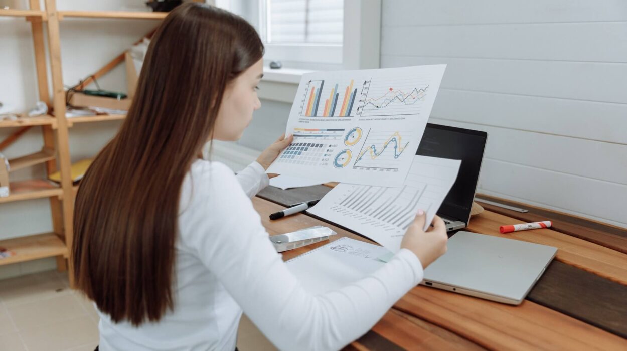 woman looking at graph charts for insights on RPA