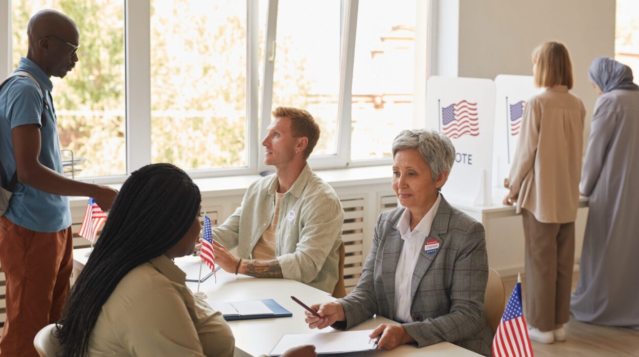 A group of election workers helping voters in carrying out peaceful elections in the US